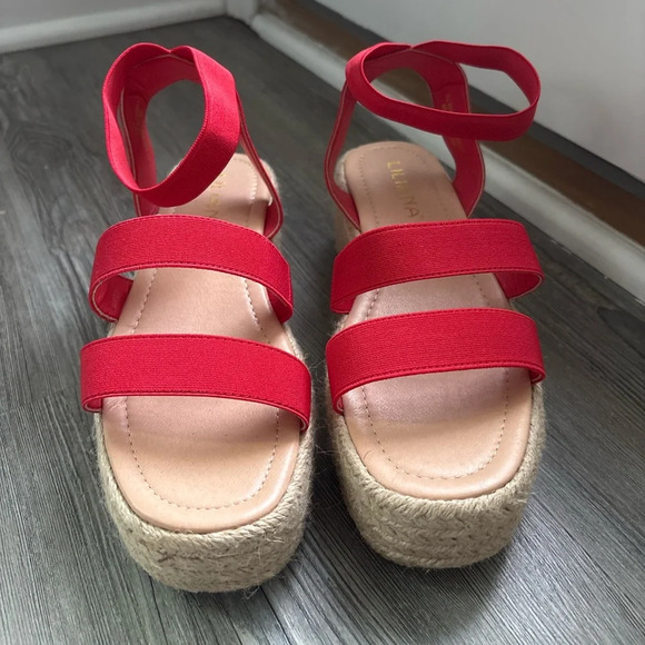 NWT Lulu’s Red Platform Espadrille Sandal Sz 7 - Picture 3 of 7